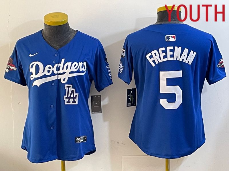 Youth Los Angeles Dodgers #5 Freeman Blue Game 2024 Nike MLB Jersey style 1205